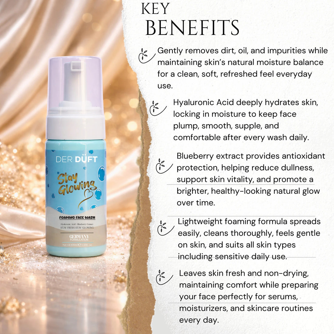 DER DUFT Stay Glowing Foaming Face Wash | Germany Formulation | Deep Cleansing & Skin Glow | 100ml | For Men & Women