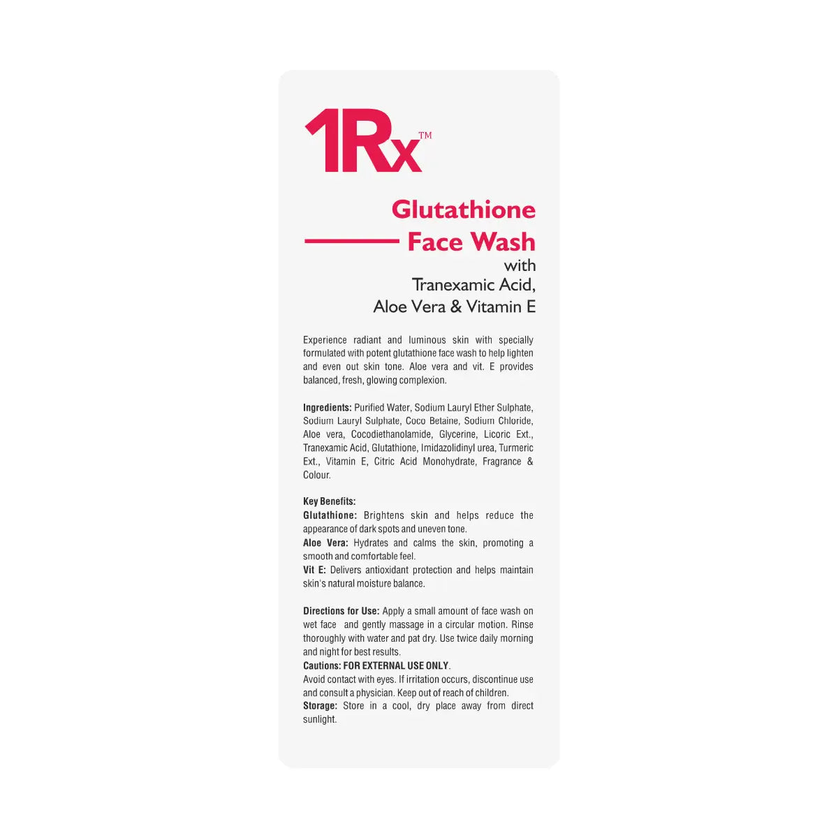 1RX Glutathione Face Wash | Glutathione, Tranexamic Acid, Licorice & Turmeric for Brightening & Deep Cleansing | 250ml