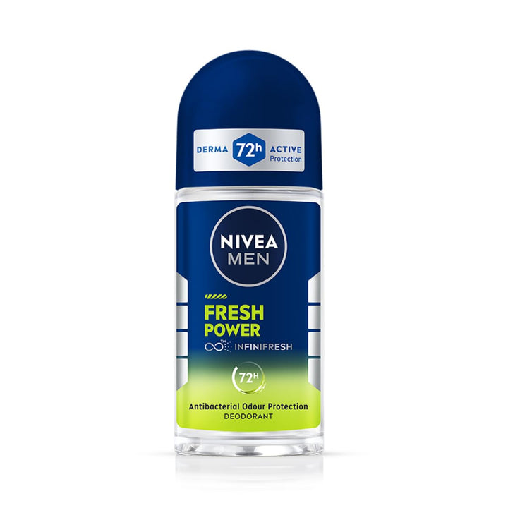 NIVEA MEN Fresh Power Roll-On Deodorant | 48-Hour Odour Protection | Fresh Musk Fragrance | 0% Alcohol | 50ml