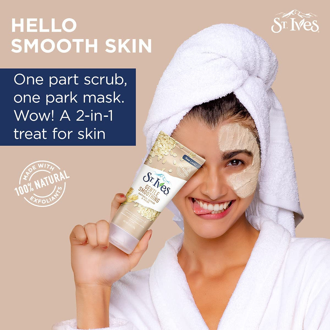 St. Ives Nourished & Smooth Oatmeal Scrub and Mask | 2-in-1 Face Exfoliator & Hydrating Mask for Soft, Smooth Skin | 170g