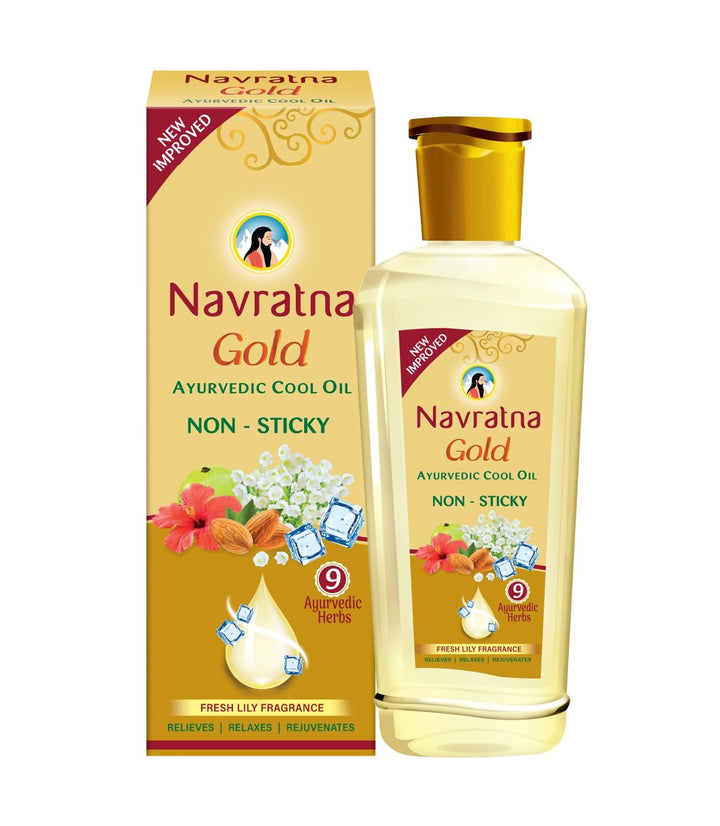 Navratna Gold Ayurvedic Cool Oil | Goodness of Almonds | Non-Sticky and Fresh Lily Fragrance | 100ml