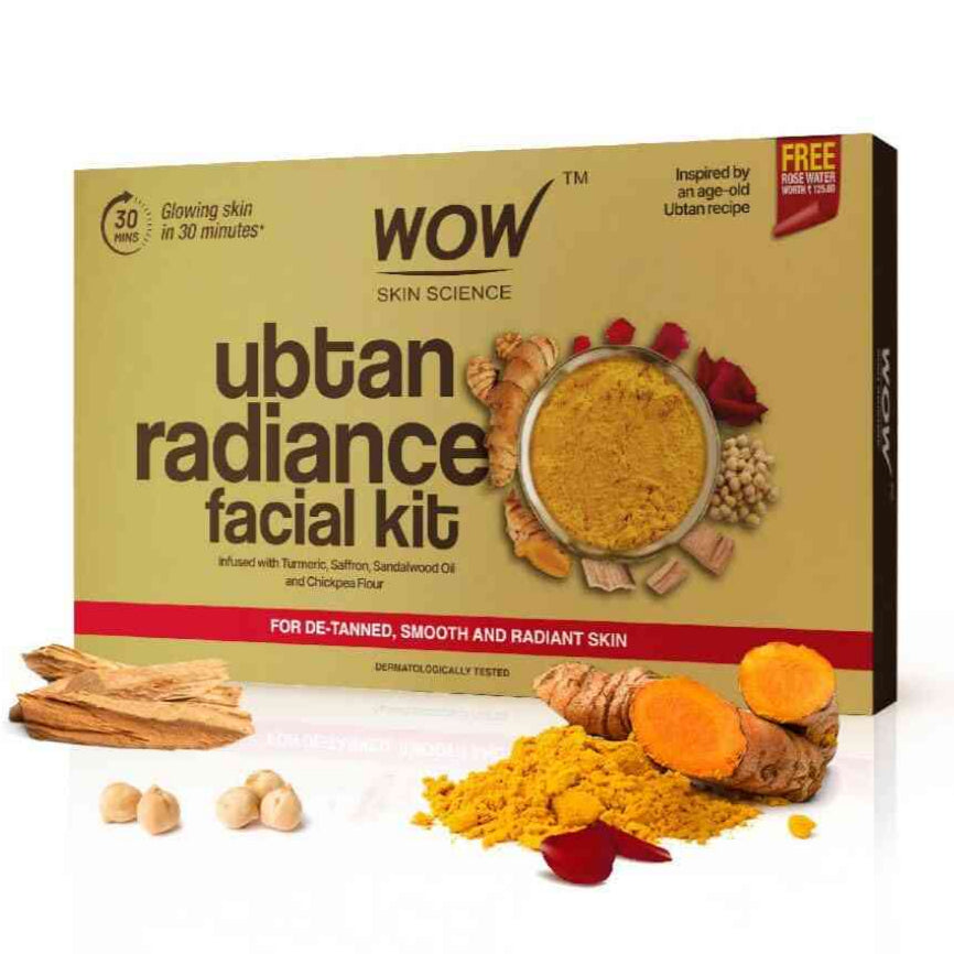 WOW Skin Science Ubtan Radiance Facial Kit for Glowing Skin|Helps Remove Tan and Gives Radiant Skin | 6 Easy Steps | Suitable for All Skin Types 60ml