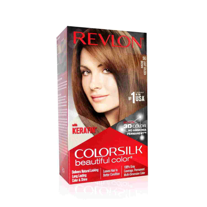 Revlon ColorSilk Permanent Hair Color For Women, Salon Perfect Hair Colour at Home with 100% Grey Coverage, Pro-Keratin & No Ammonia, Up to 8 Weeks of Colour, Shade - Light Golden Brown 5G
