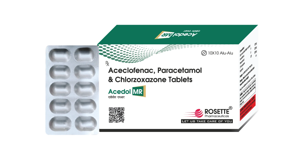 Aceclofenac 100mg, Paracetamol 325mg and Chlorzoxazone 250mg Tablets