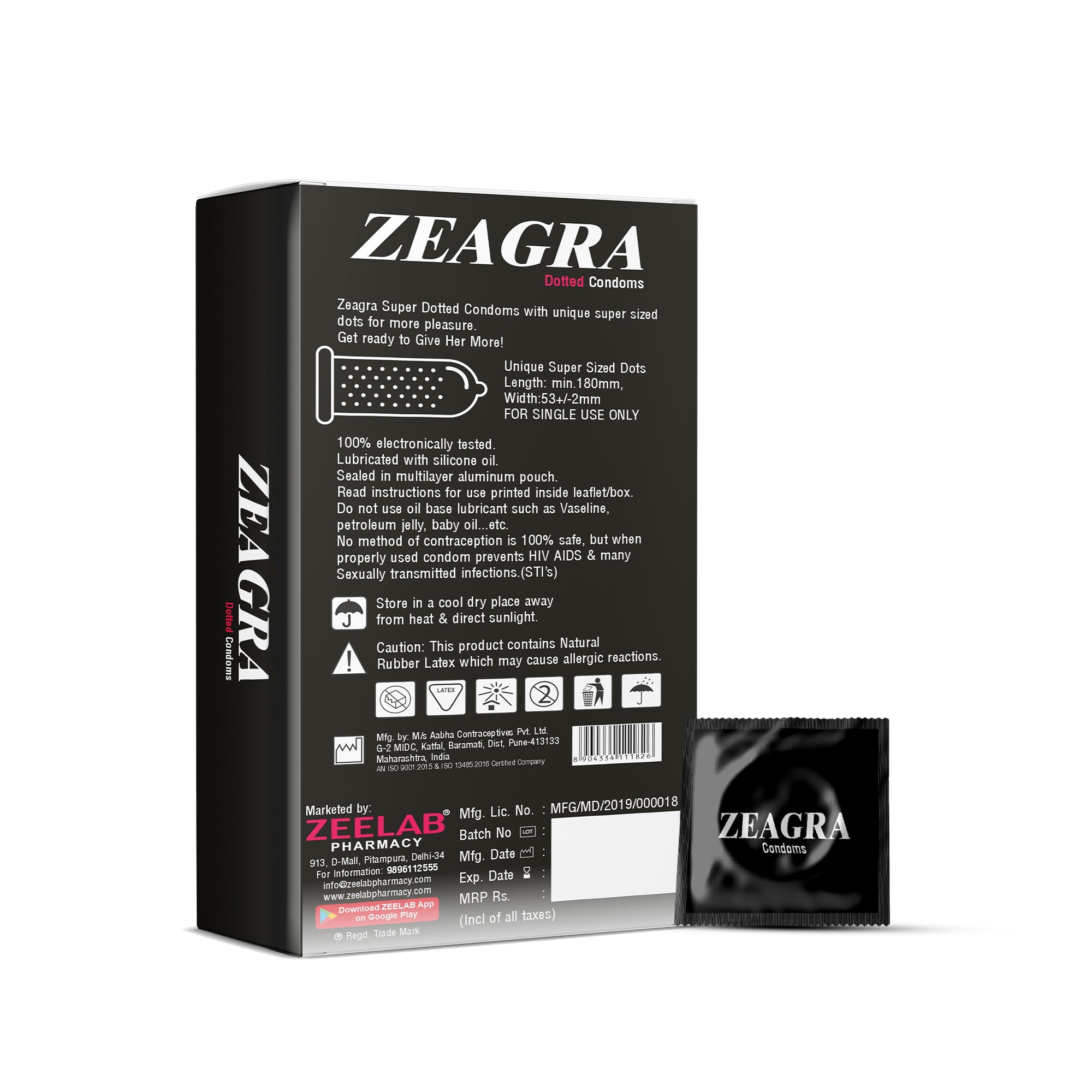 Zeagra Super Dotted Condoms (Pack of 3 Pieces) | Chocolate Flavour