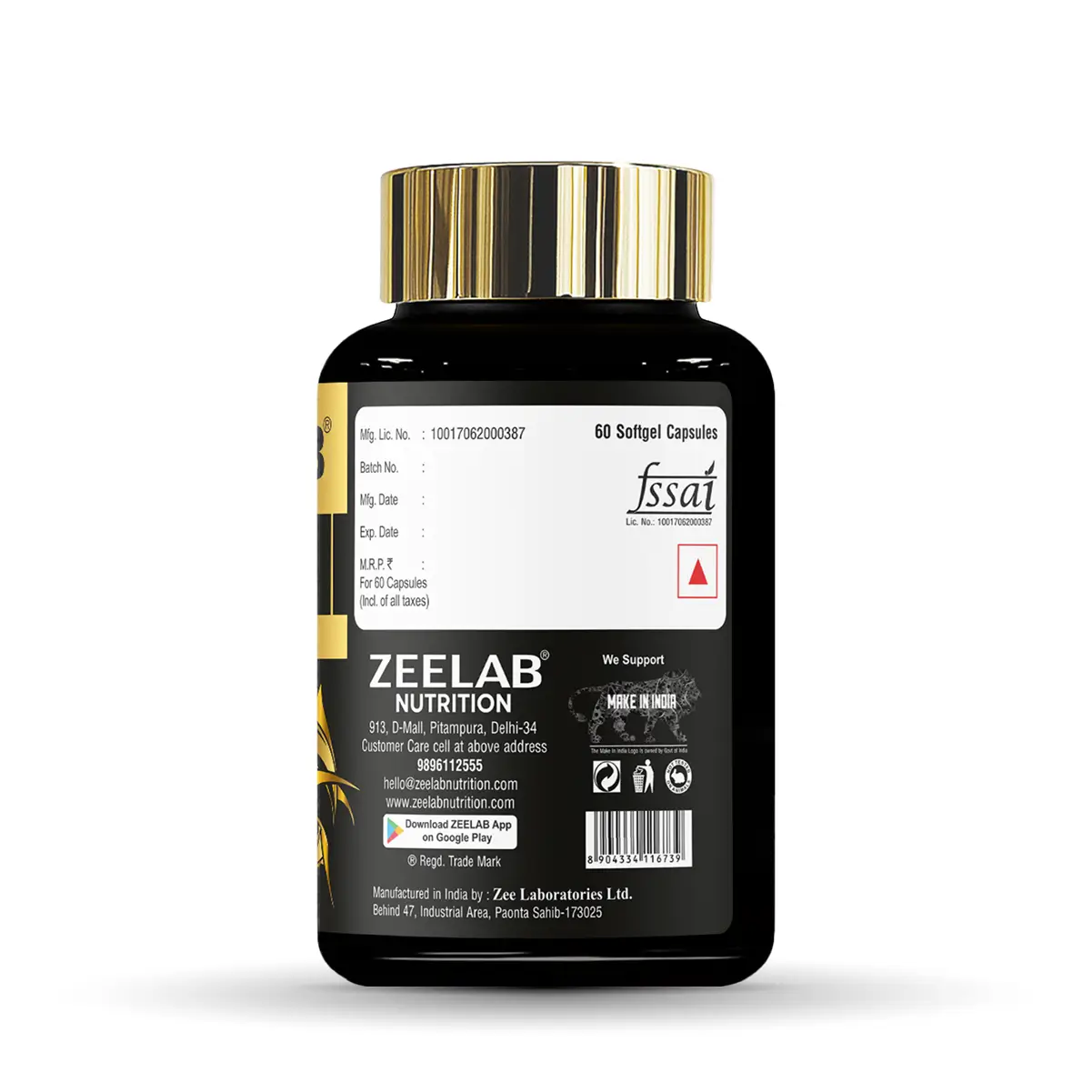 ZEELAB Omega 3 Fish Oil Capsules 1000 mg (60 Softgel Capsules)