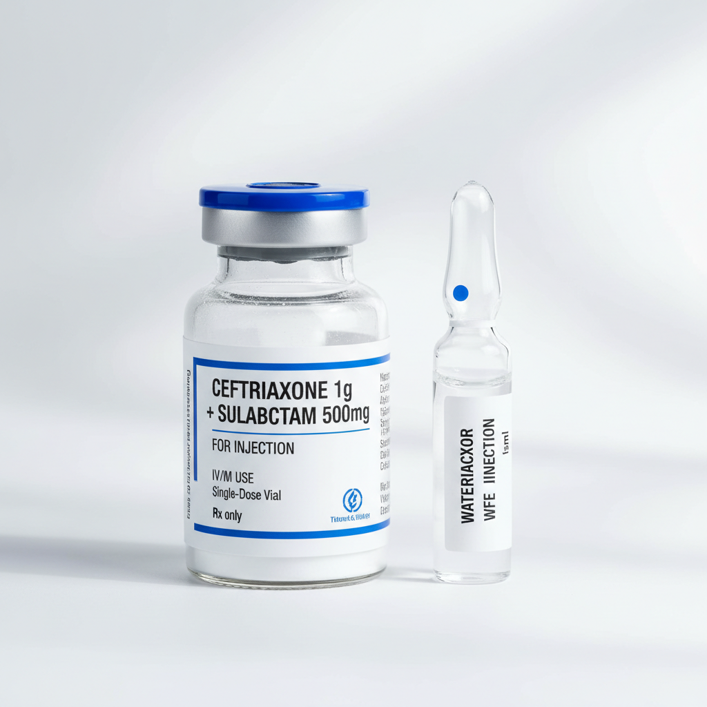 Ceftriaxone 1 g + Sulbactam 500 mg Injection (Vial with WFI)