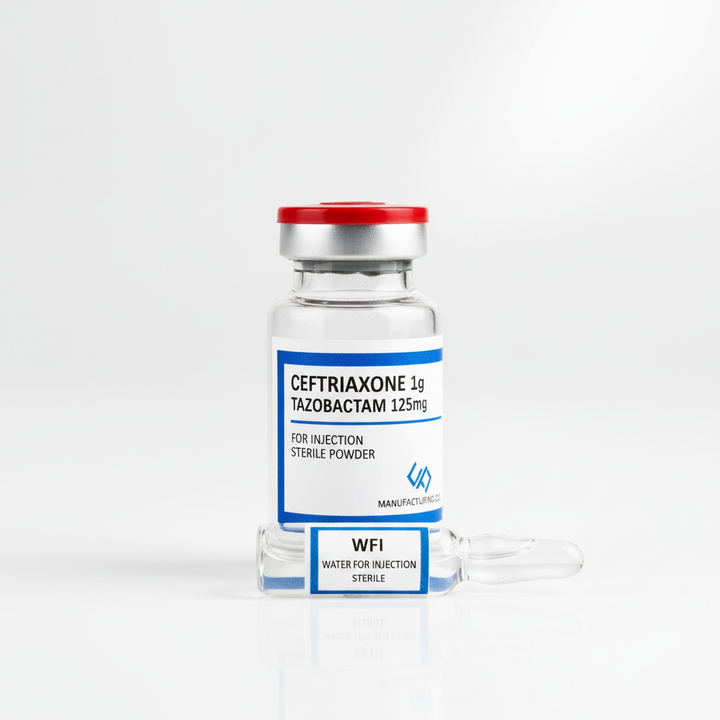 Ceftriaxone 1 g + Tazobactam 125 mg Injection (Vial with WFI)
