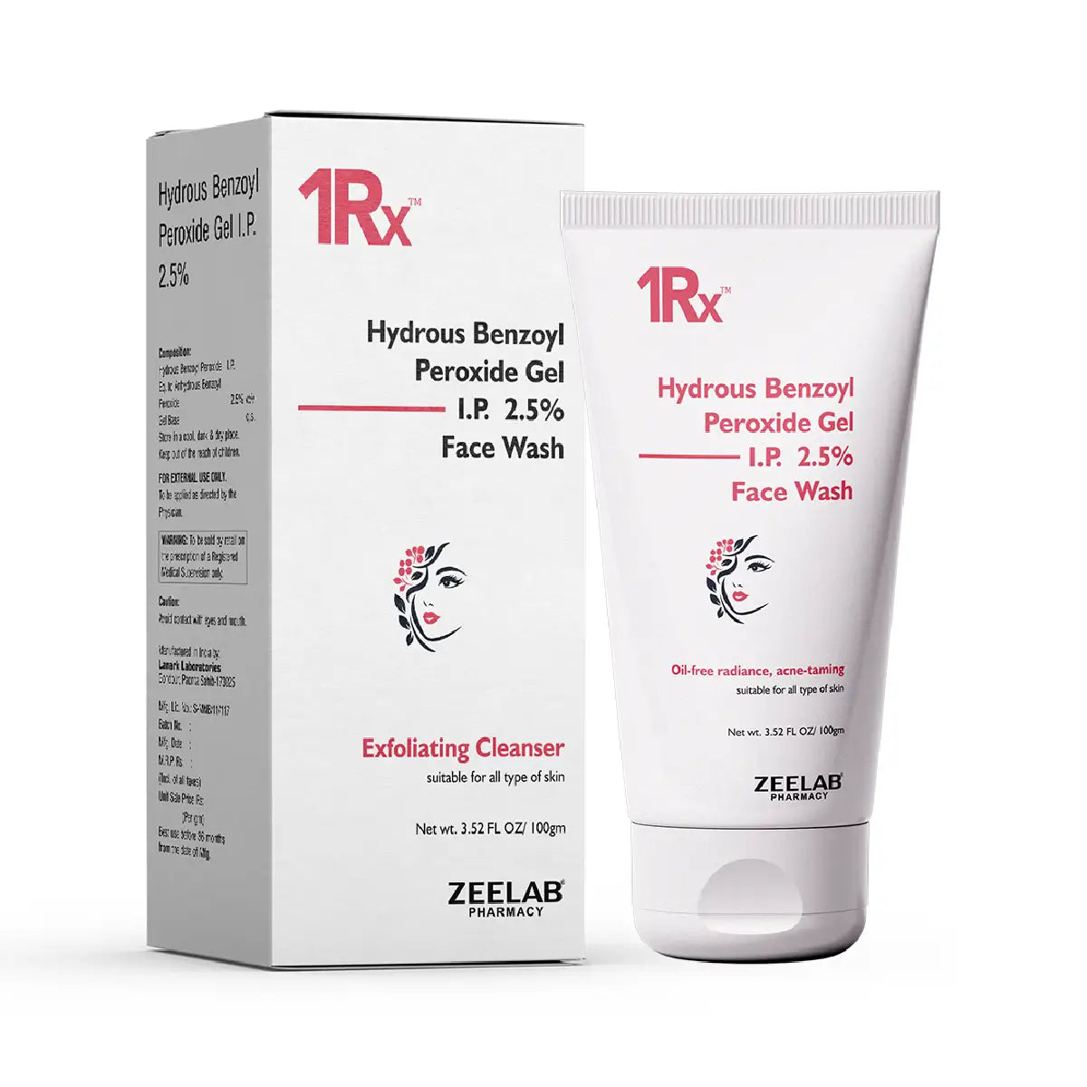 1RX Hydrous Benzoyl Peroxide 2.5% Face Wash, 100gm