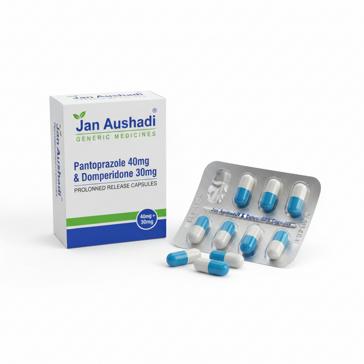 Jan Aushadhi Pantoprazole 40mg & Domperidone 30mg Prolonged Release Capsules | Gastro-Resistant Acid Reflux & GERD Medicine | 10 Capsules