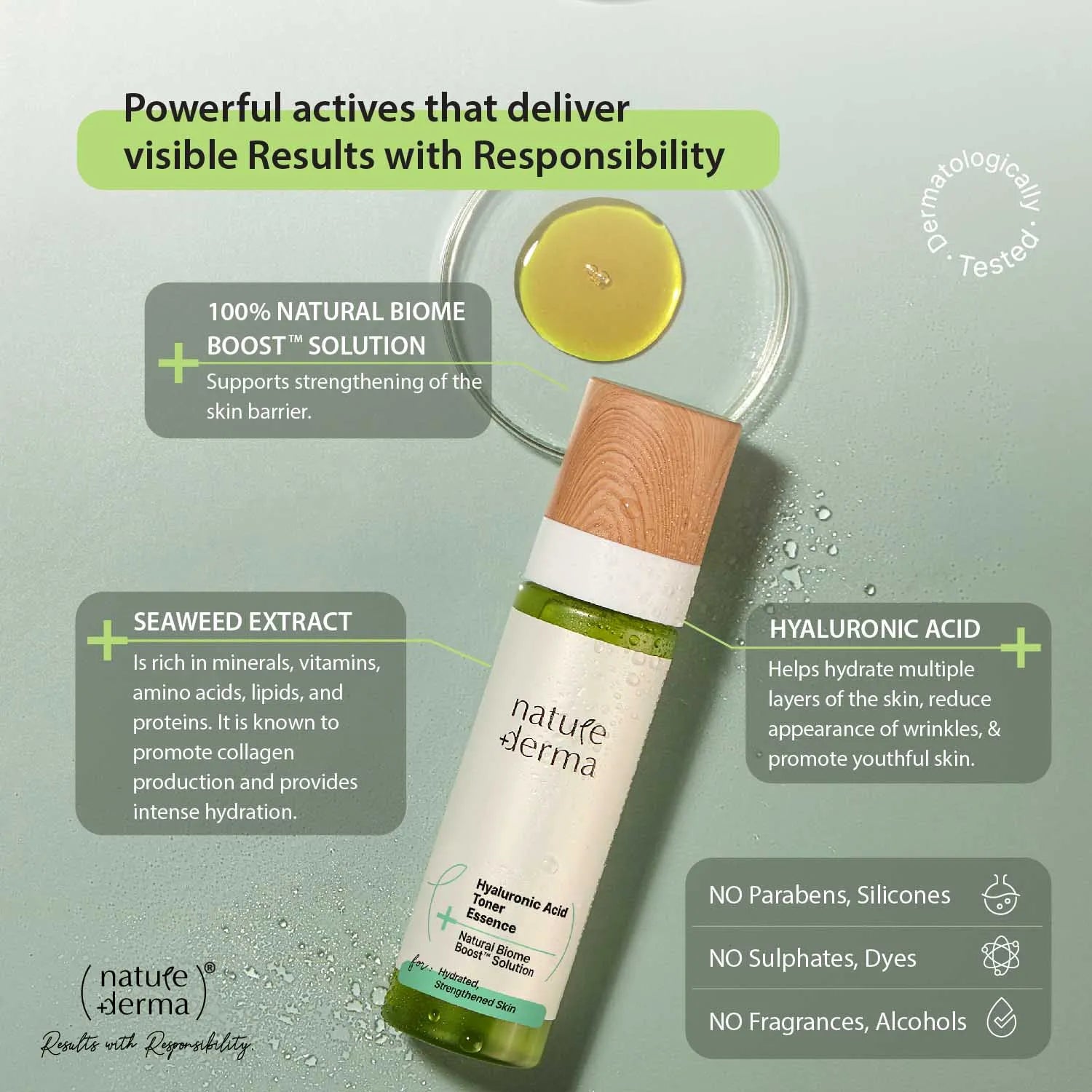 Nature Derma Hyaluronic Acid Toner Essence with Natural Biome-Boost™ | Reduces Redness & Skin Reactivity| Hydrated, Toned, Strengthened Skin | 100ml