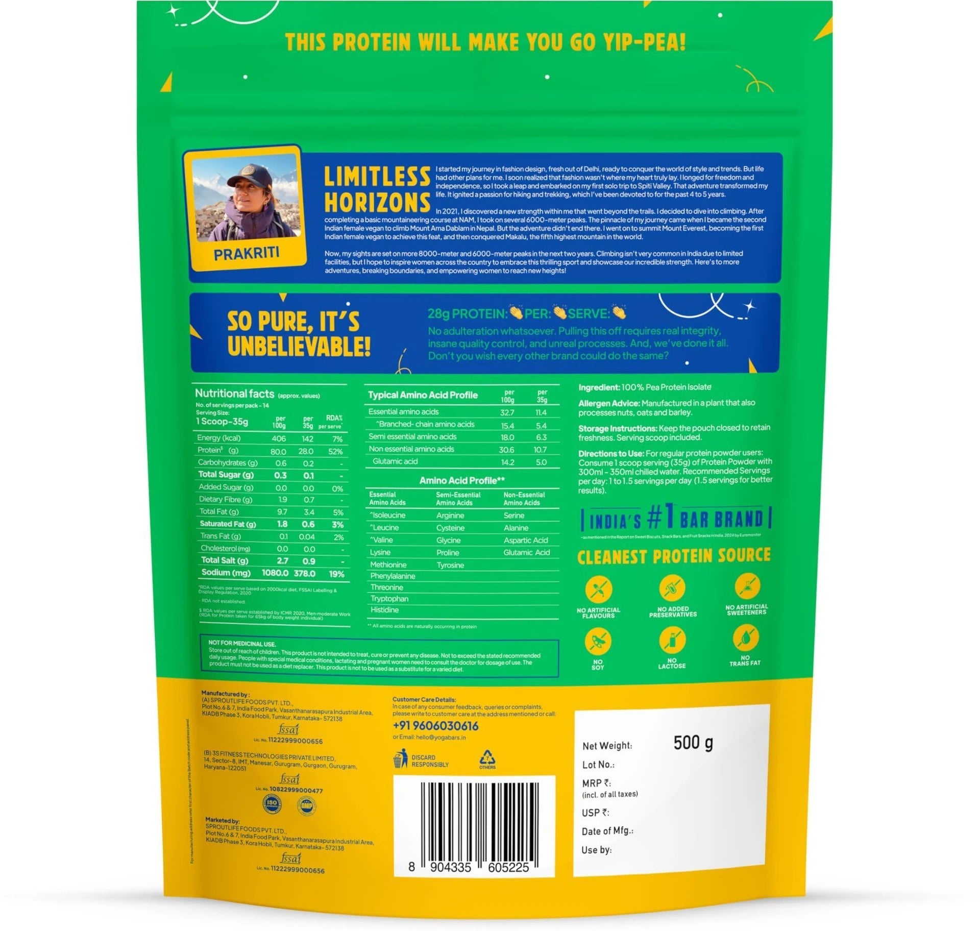 Yogabar Plant Protein Unflavoured | 28g per scoop | Clean protein Plant-Based Protein