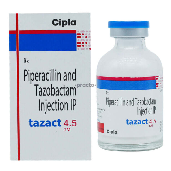 Piperacillin 4000mg and Tazobactam 500mg Injection IP by Cipla in a vial and box.