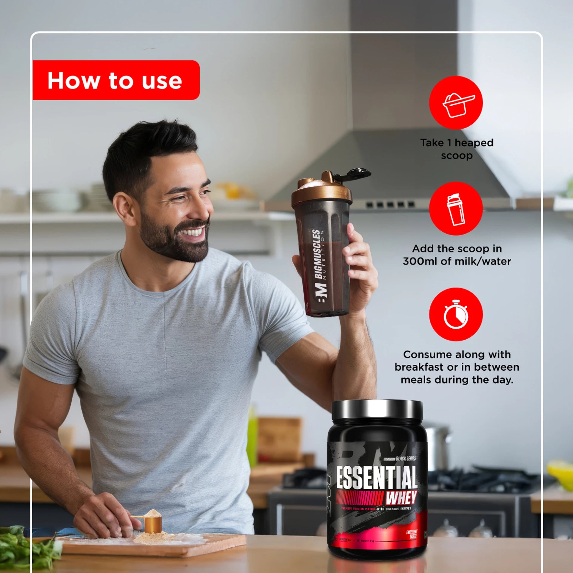 BIGMUSCLES NUTRITION Essential Whey Protein Powder | Whey Protein with Digestive Enzymes | 3rd Party Lab Tested | Rich Chocolate | 1kg | Premium Whey Protein Supplement