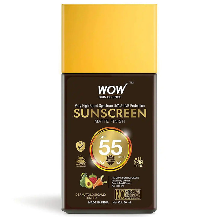 WOW Skin Science Sunscreen | Very High Broad Spectrum UVA UVB | MATTE FINISH | SPF 55 | 50ml
