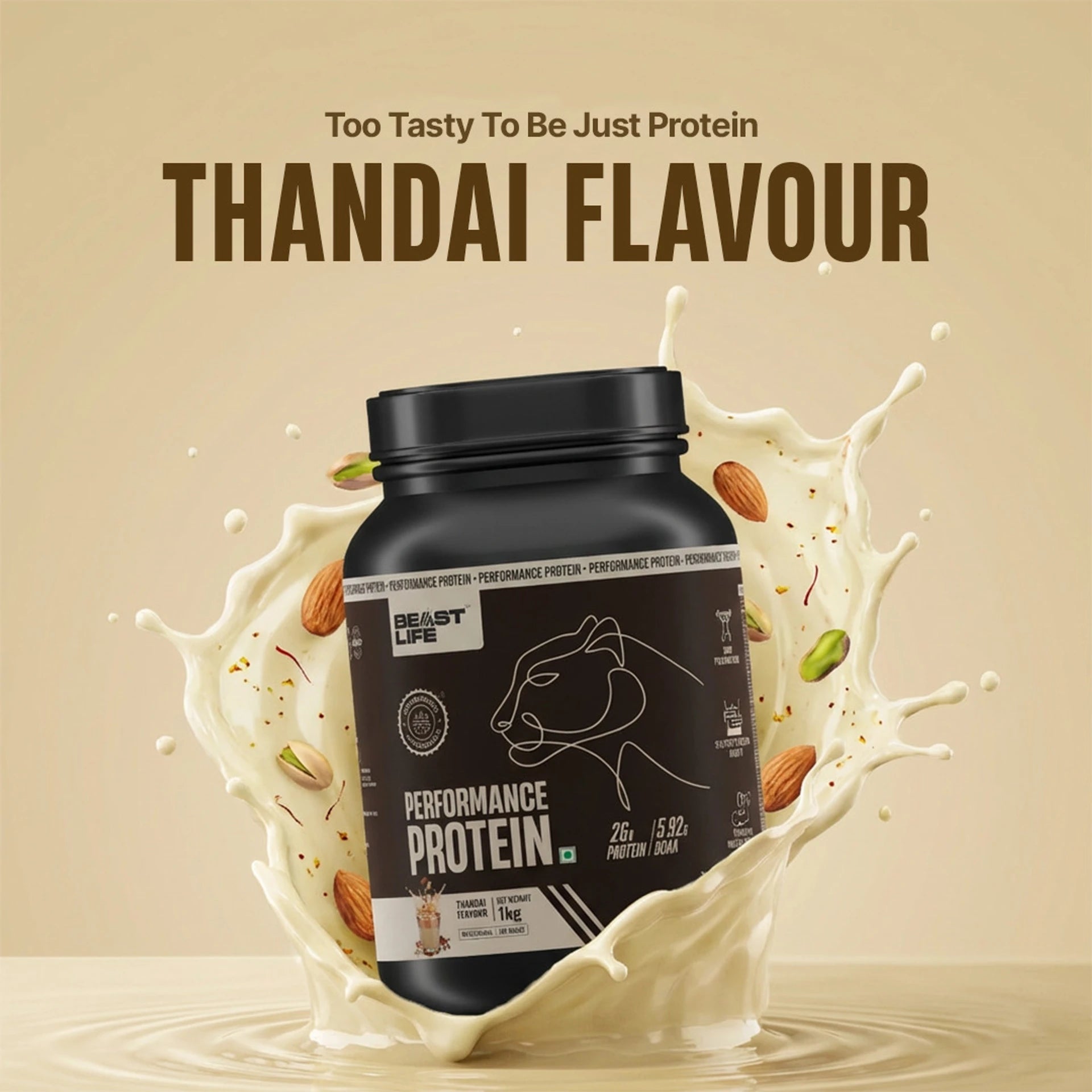 BeastLife Performance Protein Powder | 25g Protein & 5.64g BCAA Per Serving | Chocolate, Cold Coffee, Malai Kulfi, Mango, Cookies &amp; Cream, Rasmalai & Thandai | 1kg | Zero Added Sugar |